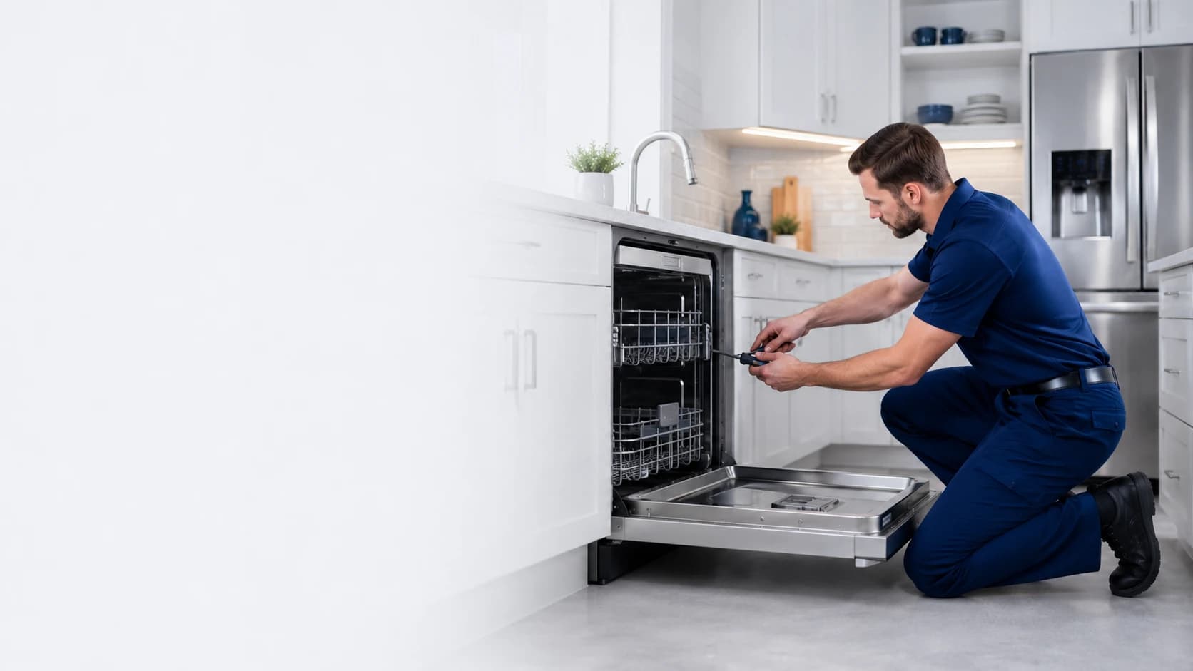 An XT Appliances technician installing a dishwasher