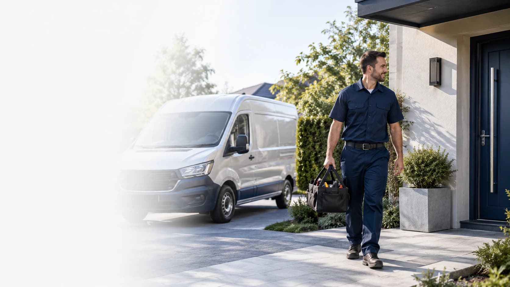 An XT Appliances technician arriving at a home from the service van